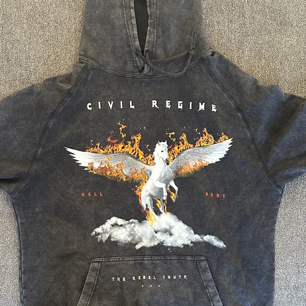 Civil Regime Black Hoodie with Pegasus Design